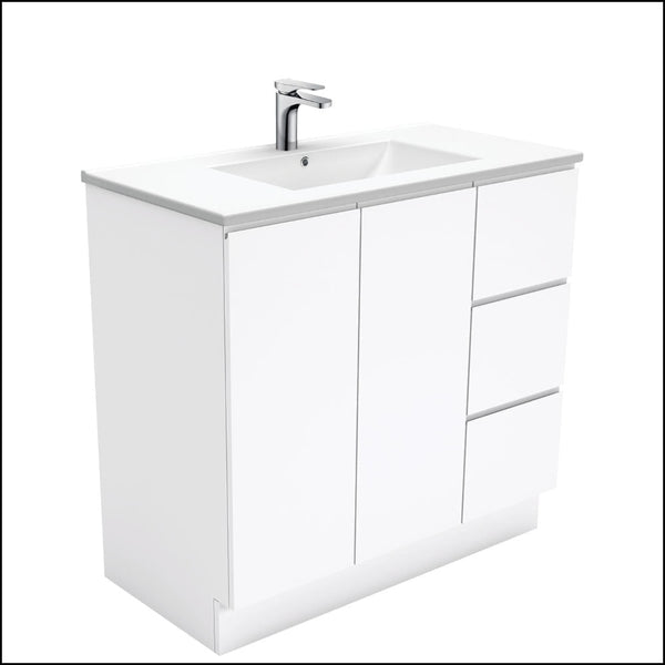 Fienza Dolce Tcl90Cr 900Mm Fingerpull White Vanity With Kickboard Right Drawers - Special Order