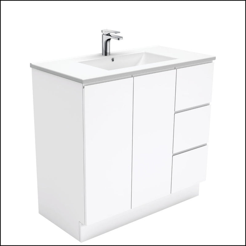 Fienza Dolce Tcl90Cr 900Mm Fingerpull White Vanity With Kickboard Right Drawers - Special Order
