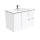 Fienza Dolce Tcl90Fr 900Mm Ceramic Wall Hung Finger Pull White Vanity One Tap Hole Right Hand