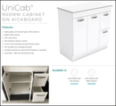 Fienza Dolce Tcl90Nkwr 900Mm White Vanity With Kicker Right Hand Drawer - Special Order Units