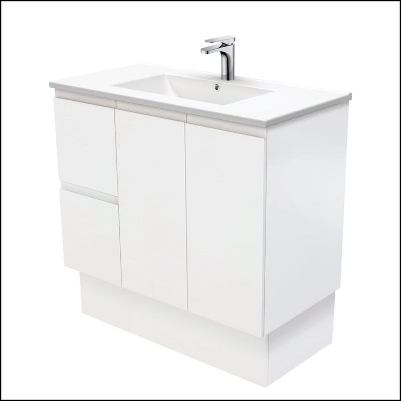 Fienza Dolce Tcl90Zkl 900Mm Fingerpull Matte White Vanity With Kickboard Left Drawers - Special