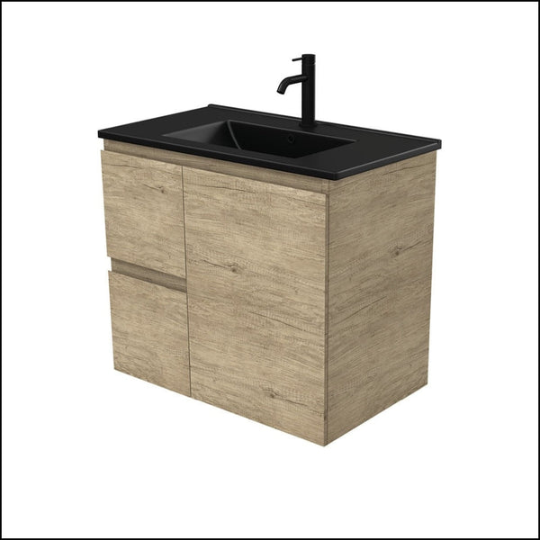 Fienza Dolce Tclb75Sl 750Mm Matte Black Scandi Oak Wall Hung Vanity Left Drawers - Special Order