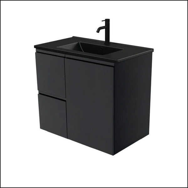 Fienza Dolce Tclb75Zbl 750Mm Matte Black Satin Wall Hung Vanity Left Drawers - Special Order Units