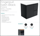 Fienza Dolce Tclb75Zbr 750Mm Matte Black Satin Wall Hung Vanity Right Drawers - Special Order Units