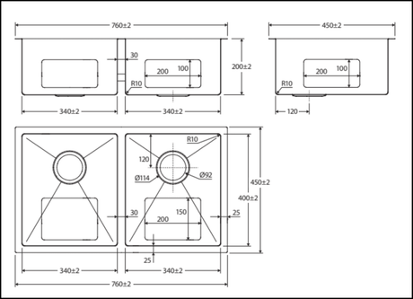 Fienza Double Bowl Kitchen Sink Rugged Brass 68403Rb - Special Order Top Mounted Sinks