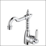 Fienza Eleanor 202103 Shepherds Crook Chrome Mixer With White Ceramic Handle Basin Mixers