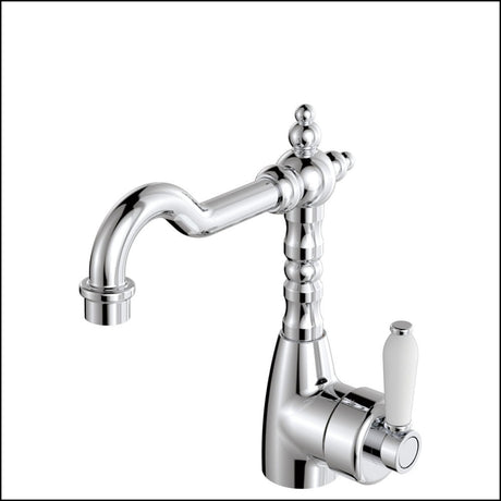 Fienza Eleanor 202103 Shepherds Crook Chrome Mixer With White Ceramic Handle Basin Mixers