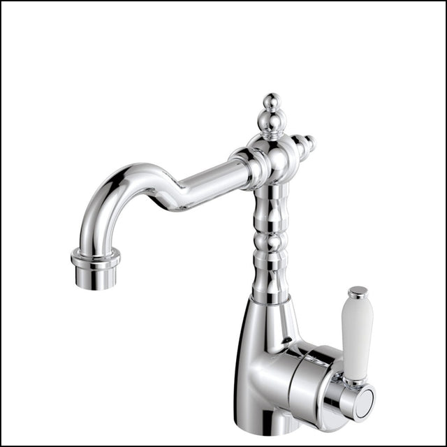 Fienza Eleanor 202103 Shepherds Crook Chrome Mixer With White Ceramic Handle Basin Mixers