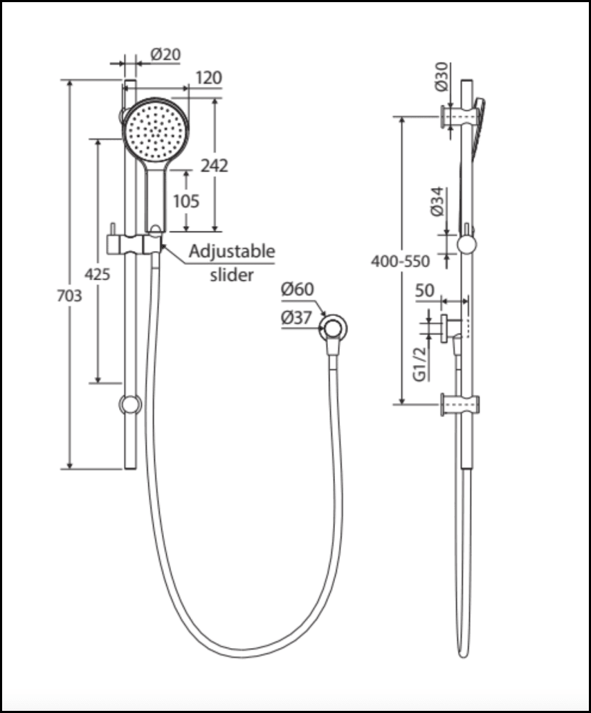 Fienza Kaya Rail Shower Gun Metal 444109Gm Showers