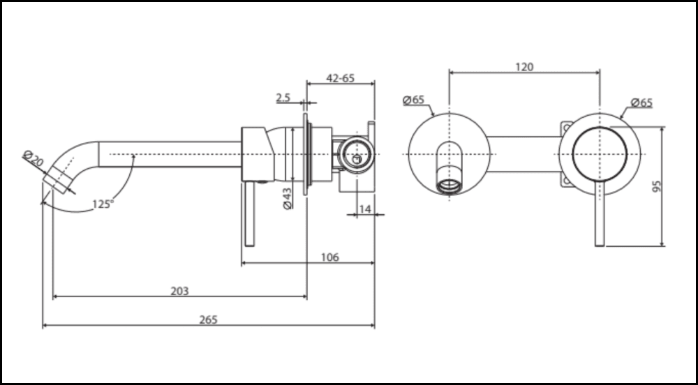 Fienza Kaya Wall Basin/Bath Mixer Set Round Plates 200Mm Outlet 228104-200 Bathroom Mixers