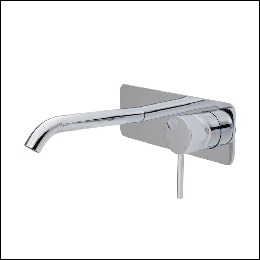 Fienza Kaya Wall Basin/Bath Mixer Set Square Plate 160Mm Outlet 228106 Bathroom Mixers