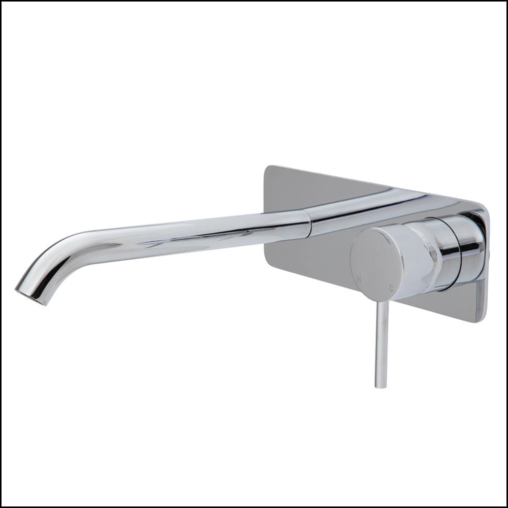 Fienza Kaya Wall Basin/Bath Mixer Set Square Plate 200Mm Outlet 228106-200 Bathroom Mixers