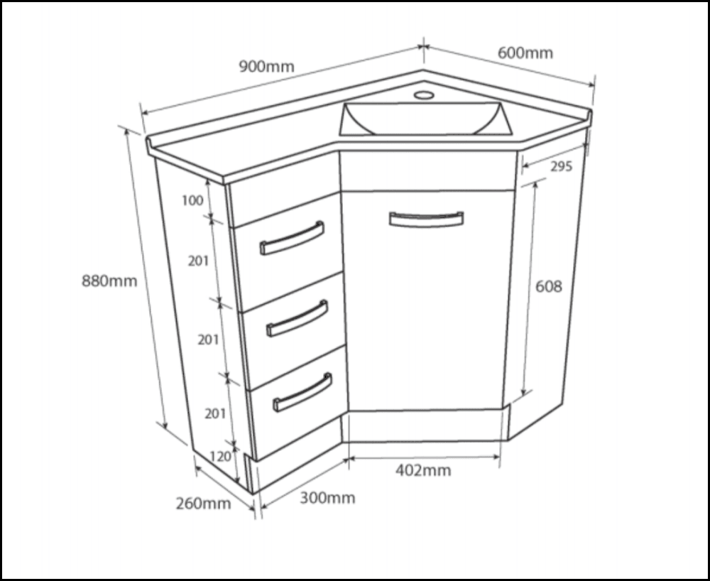 Fienza Pc9060 Corner 600X900 Vanity Unit White - Special Order Units