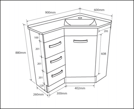 Fienza Pc9060 Corner 600X900 Vanity Unit White - Special Order Units