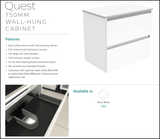 Fienza Sc75Q 750Mm Crystal Pure Undermount Stone Top Quest Wall Hung Vanity Unit White - Special