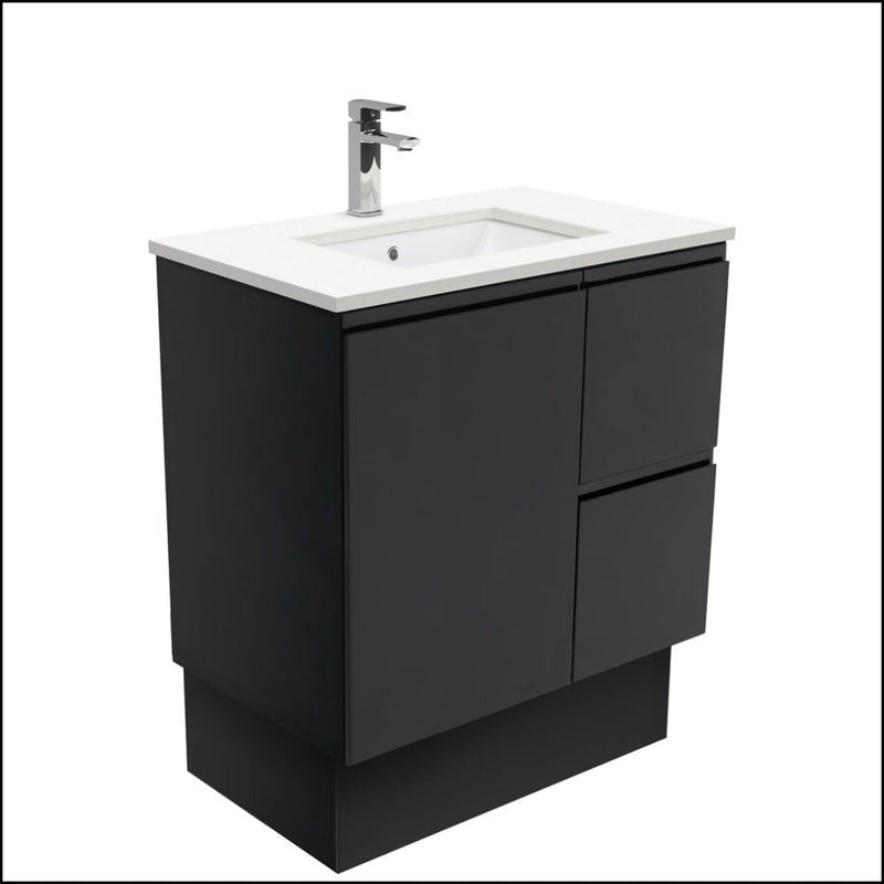 Fienza Sc75Zbkr 750Mm Crystal Pure Undermount Stone Top Fingerpull Satin Black Vanity Unit With