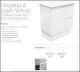 Fienza Sc75Zkl 750Mm Crystal Pure Undermount Stone Top Vanity Unit With Kickboard Fingerpull Left