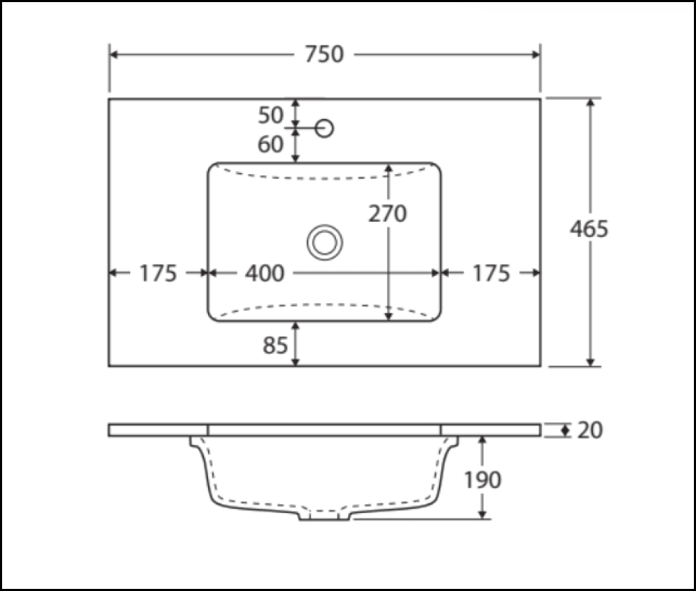 Fienza Sc75Zkl 750Mm Crystal Pure Undermount Stone Top Vanity Unit With Kickboard Fingerpull Left