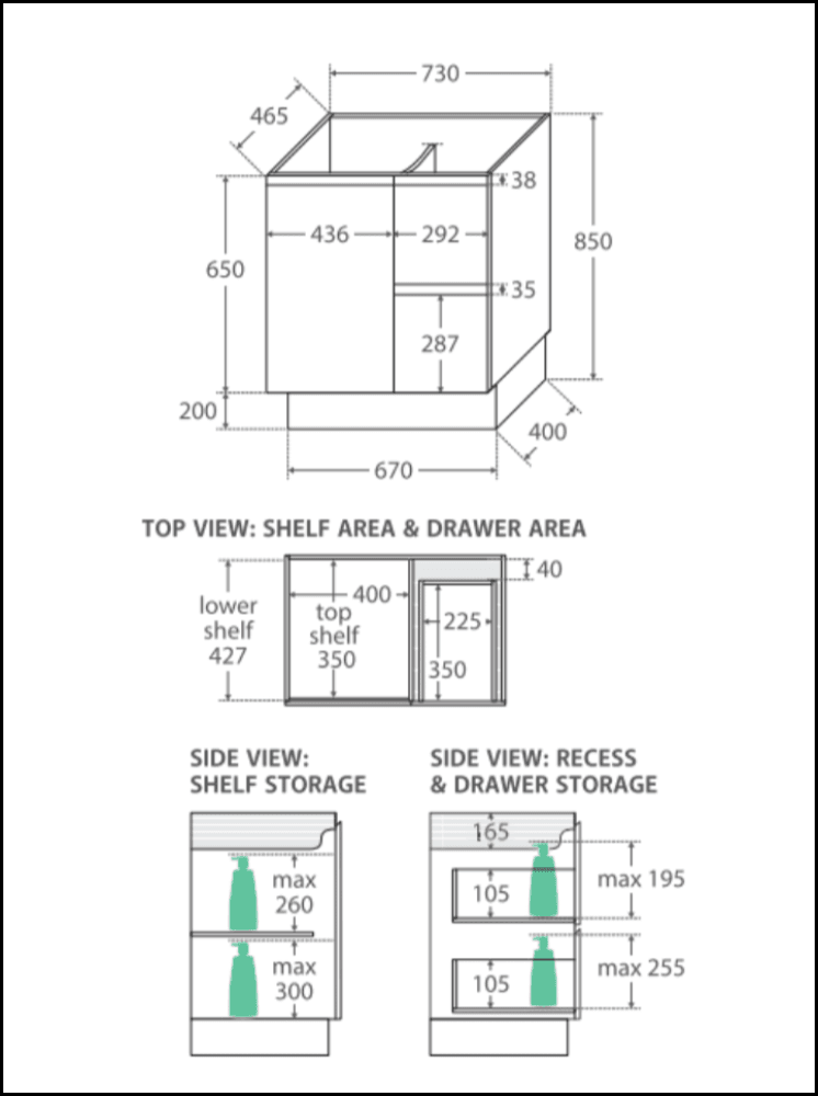 Fienza Sc75Zkl 750Mm Crystal Pure Undermount Stone Top Vanity Unit With Kickboard Fingerpull Left
