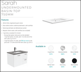 Fienza Sc75Zkl 750Mm Crystal Pure Undermount Stone Top Vanity Unit With Kickboard Fingerpull Left
