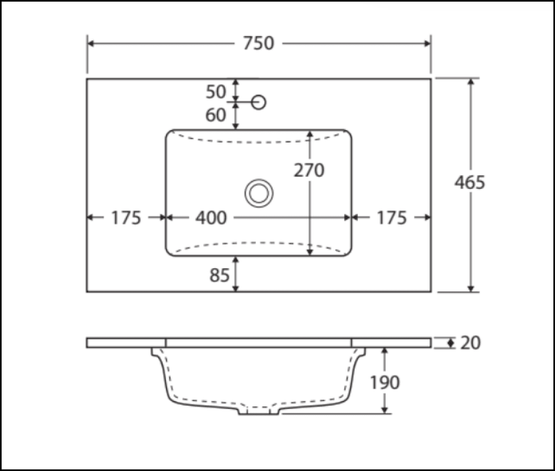 Fienza Sc75Zkr 750Mm Crystal Pure Undermount Stone Top Vanity Unit With Kickboard Fingerpull Right