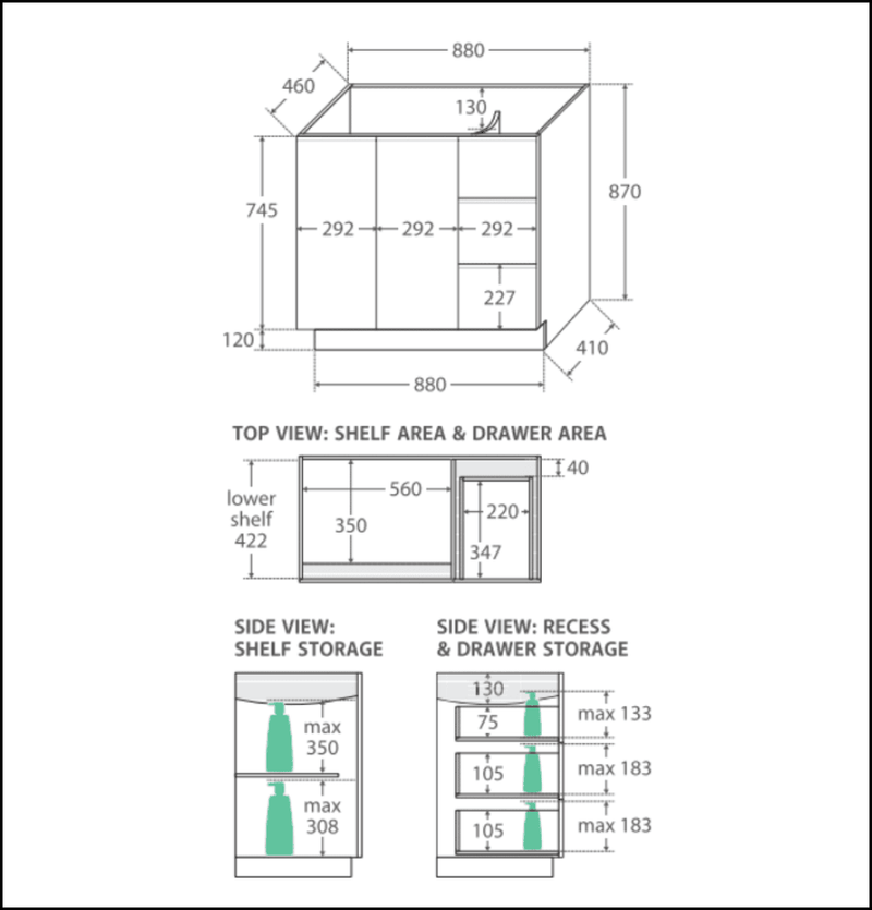 Fienza Sc90Cl 900Mm Crystal Pure Undermount Stone Top Fingerpull Vanity Unit On Kickboard Left