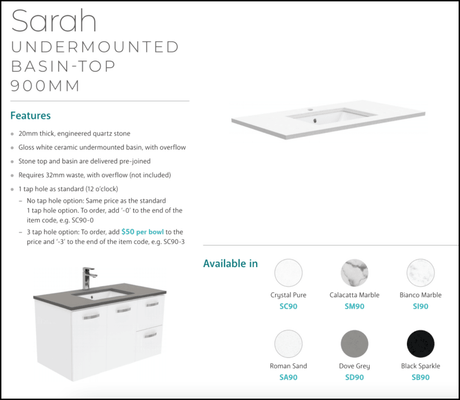Fienza Sc90Cl 900Mm Crystal Pure Undermount Stone Top Fingerpull Vanity Unit On Kickboard Left