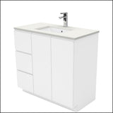 Fienza Sc90Cl 900Mm Crystal Pure Undermount Stone Top Fingerpull Vanity Unit On Kickboard Left
