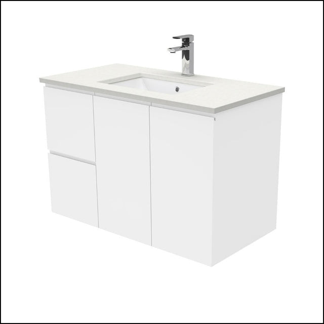Fienza Sc90Fl 900Mm Crystal Pure Undermount Stone Top Fingerpull Wall Hung Vanity Unit Left Drawers