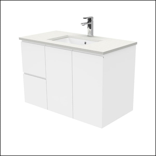 Fienza Sc90Fl 900Mm Crystal Pure Undermount Stone Top Fingerpull Wall Hung Vanity Unit Left Drawers