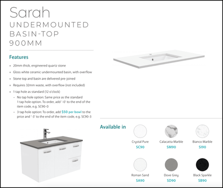 Fienza Sc90Fr 900Mm Crystal Pure Undermount Stone Top Fingerpull Wall Hung Vanity Unit Right Drawers