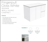 Fienza Sc90Fr 900Mm Crystal Pure Undermount Stone Top Fingerpull Wall Hung Vanity Unit Right Drawers