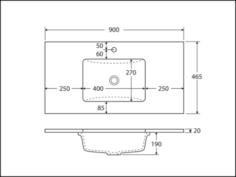 Fienza Sc90Fr 900Mm Crystal Pure Undermount Stone Top Fingerpull Wall Hung Vanity Unit Right Drawers