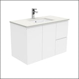 Fienza Sc90Fr 900Mm Crystal Pure Undermount Stone Top Fingerpull Wall Hung Vanity Unit Right Drawers
