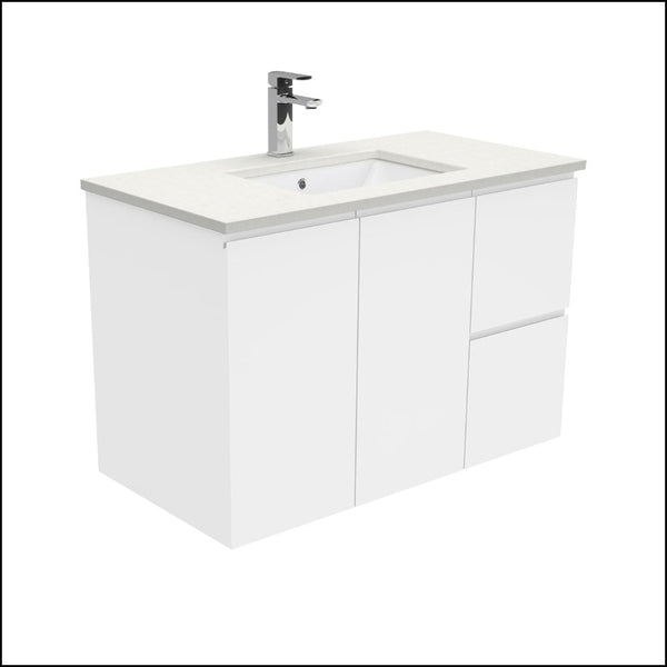 Fienza Sc90Fr 900Mm Crystal Pure Undermount Stone Top Fingerpull Wall Hung Vanity Unit Right Drawers