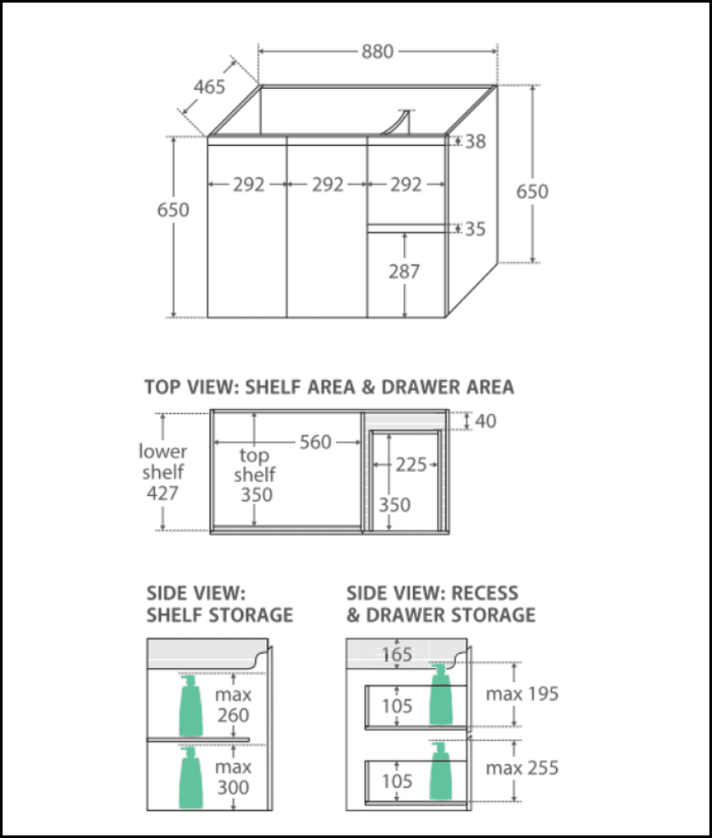 Fienza Sc90Zl 900Mm Crystal Pure Undermount Stone Top Fingerpull Wall Hung Vanity Unit Left Drawers