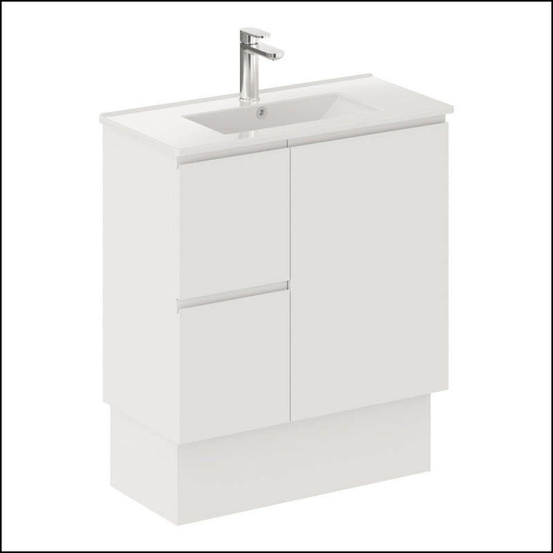 Fienza Siska 75Dfkl Slim 750Mm Satin White Vanity Unit With Kickboard Left Drawers - Special Order