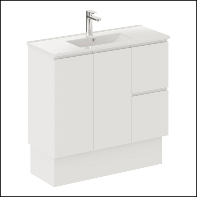 Fienza Siska 90Dfkr Slim 900Mm Kickboard Vanity Unit Right Drawers Satin White - Special Order Units