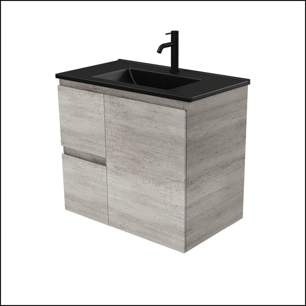 Fienza Tclb75Xl 750Mm Dolce Matte Black Industrial Wall Hung Vanity Left Drawers - Special Order