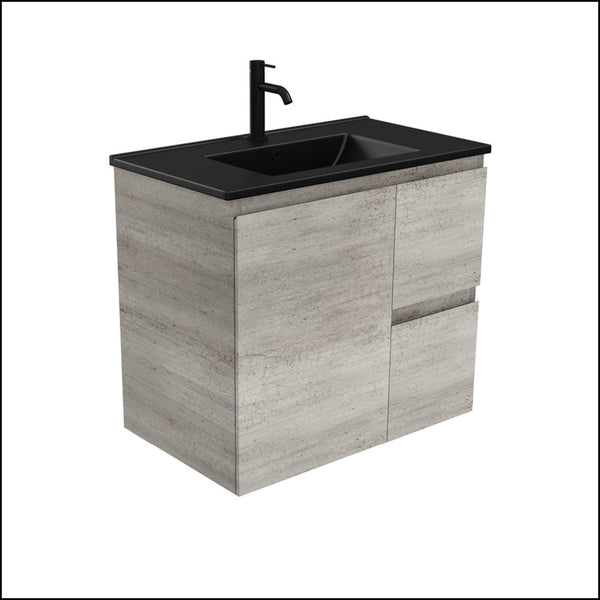 Fienza Tclb75Xr 750Mm Dolce Matte Black Industrial Wall Hung Vanity Right Drawers - Special Order