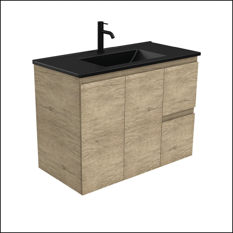 Fienza Tclb90Sl 900Mm Dolce Matte Black Scandi Oak Wall Hung Vanity Left Drawers - Special Order