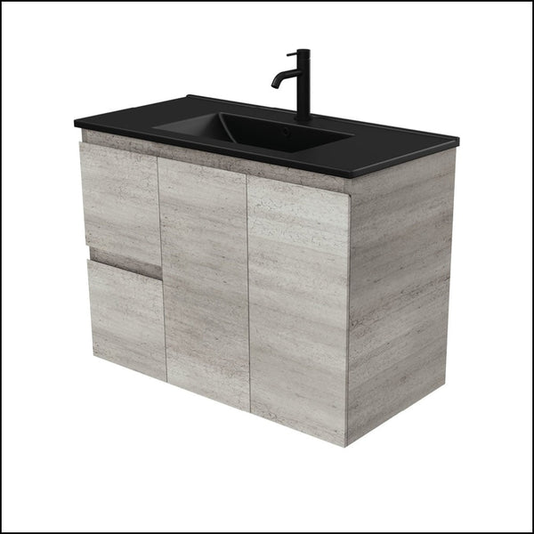 Fienza Tclb90Xl 900Mm Dolce Matte Black Industrial Wall Hung Vanity Left Drawers - Special Order