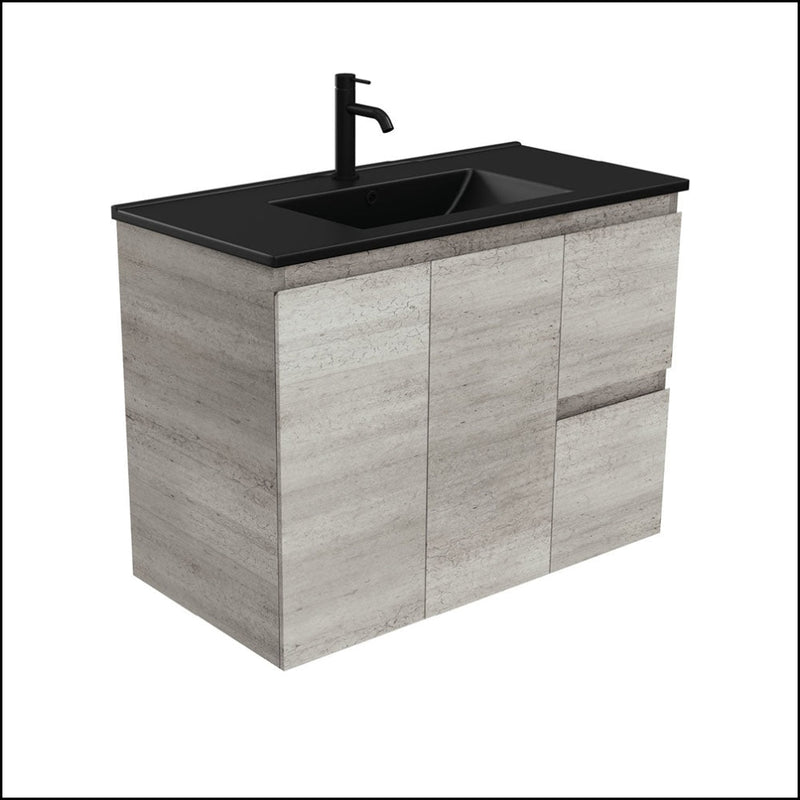 Fienza Tclb90Xr 900Mm Dolce Matte Black Industrial Wall Hung Vanity Right Drawers - Special Order