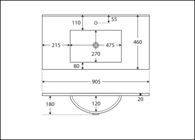 Fienza Tclb90Zr 900Mm Dolce Matte Black Fingerpull Satin White Wall Hung Vanity Right Drawers -