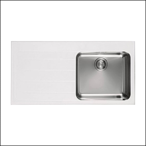 Franke Epos Eov611Rhdwh Single Bowl Stainless Steel And White Glass Sink - Ex Display Top Mounted