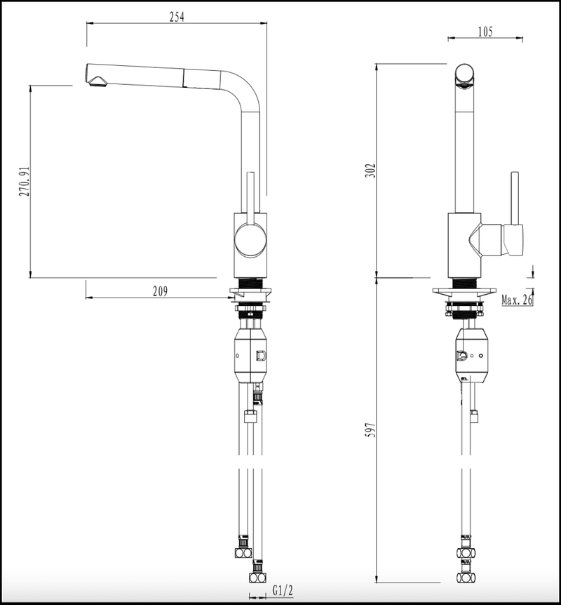 Gareth Ashton 3K6 Lucia Pull Out Kitchen Mixer Tap Taps