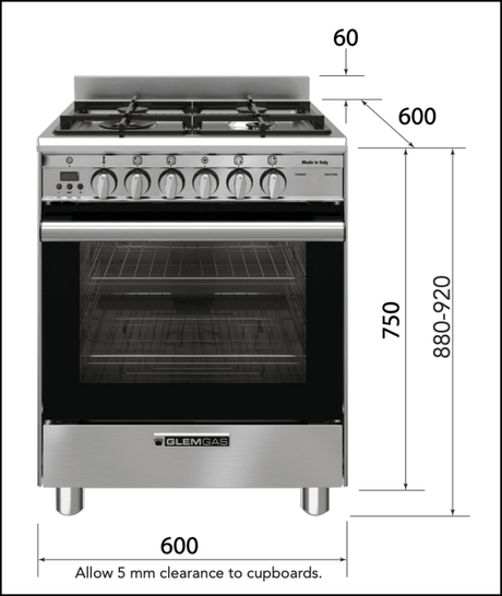 Glem Gb664Gg 60Cm Stainless Steel Italian Made Gas Stove