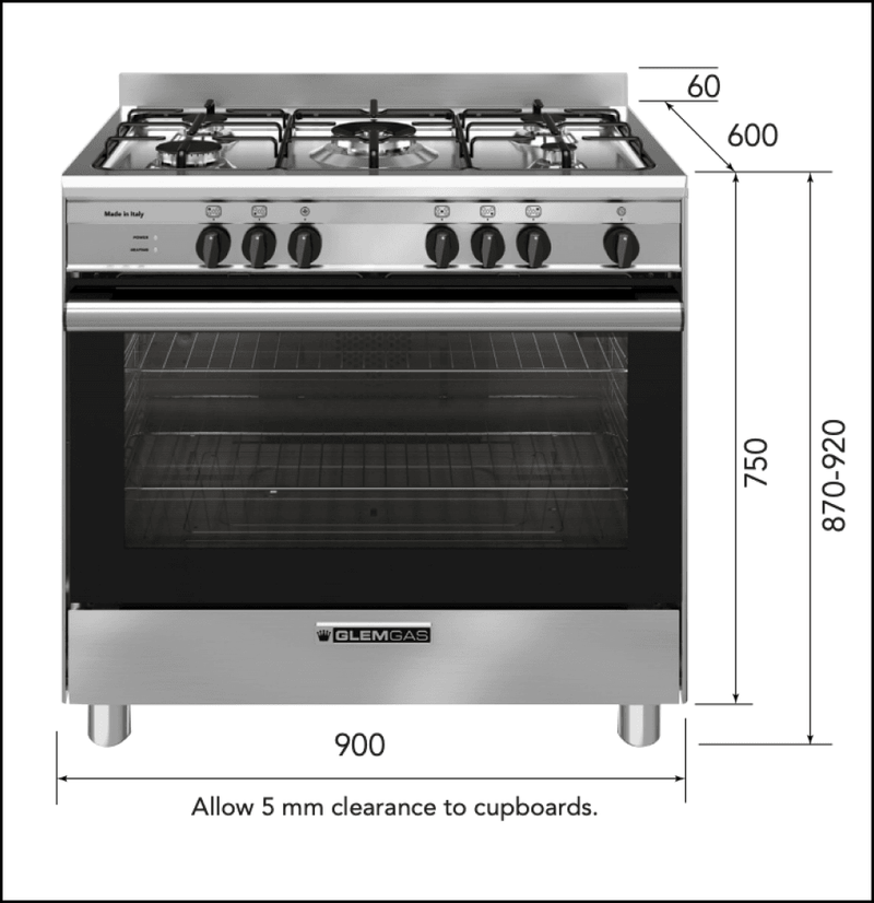 Glem Gb965Gg 90Cm Stainless Steel All Gas Stove - Order In