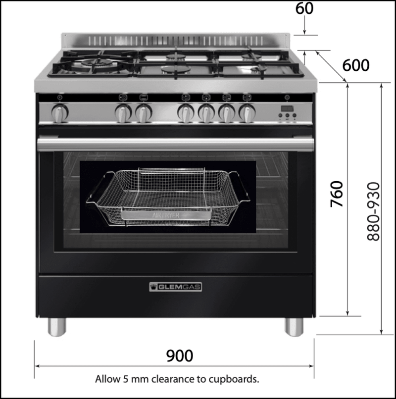 Glem Gs965Gen Black & Steel 90Cm Dual Fuel Stove With Air Fryer - Order In Stoves