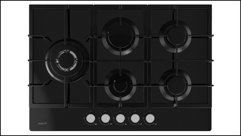 Inalto Icgg755W 75Cm Gas On Black Glass Cooktop With Wok Burner